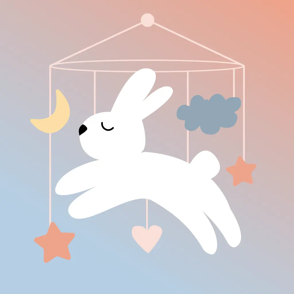 Sprouty app illustration of a gradient background with a bunny in a baby mobile